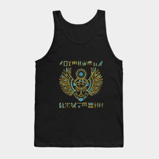 Egyptian Scarab Beetle Gold and blue stained glass Tank Top